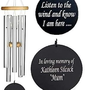 Wind Chime, Engraved Wind Chimes, Guaranteed Musically Tuned Chime, Sympathy Wind-Chime (20" Inch, Brown & Black)