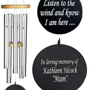 Wind Chime, Engraved Wind Chimes, Guaranteed Musically Tuned Chime, Sympathy Wind-Chime (35" Inch, Brown and Silver)
