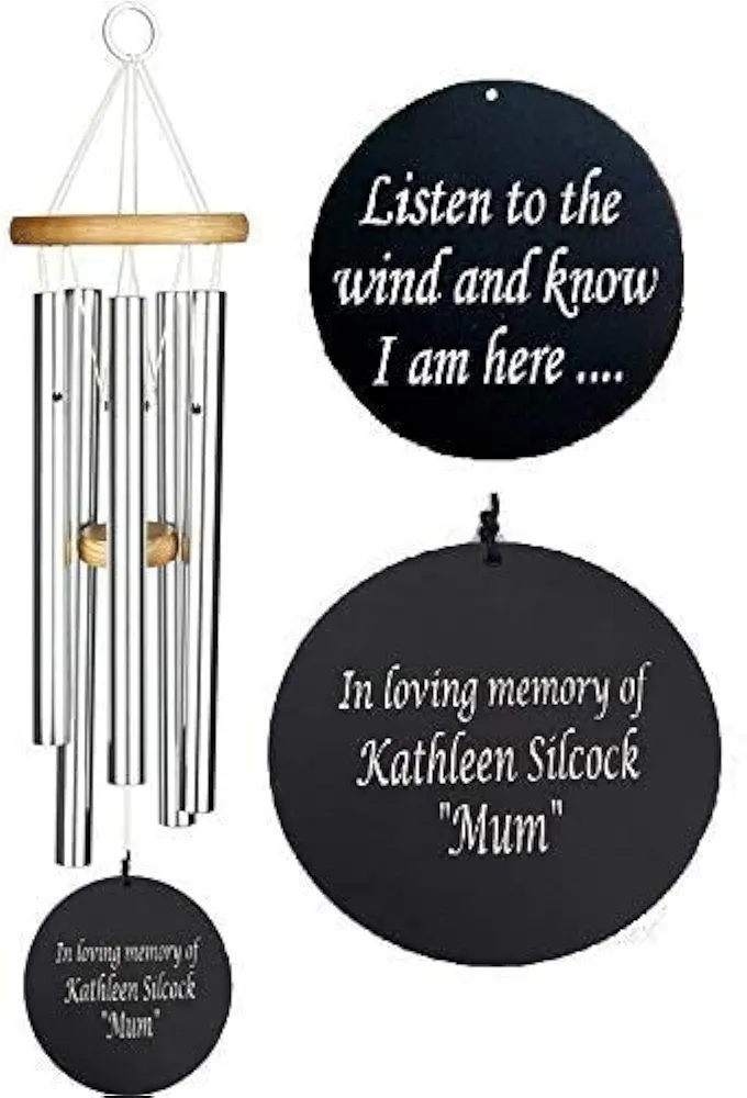 Wind Chime, Engraved Wind Chimes, Guaranteed Musically Tuned Chime, Sympathy Wind-Chime (35" Inch, Brown and Silver)