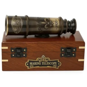 1920 Marine Telescope - Vintage Brass Spyglass with Wooden Box | 15” Antique Nautical Telescope - Pirate & Explorer Collectible | Handheld Monocular for Bird Watching, Sailing & Décor