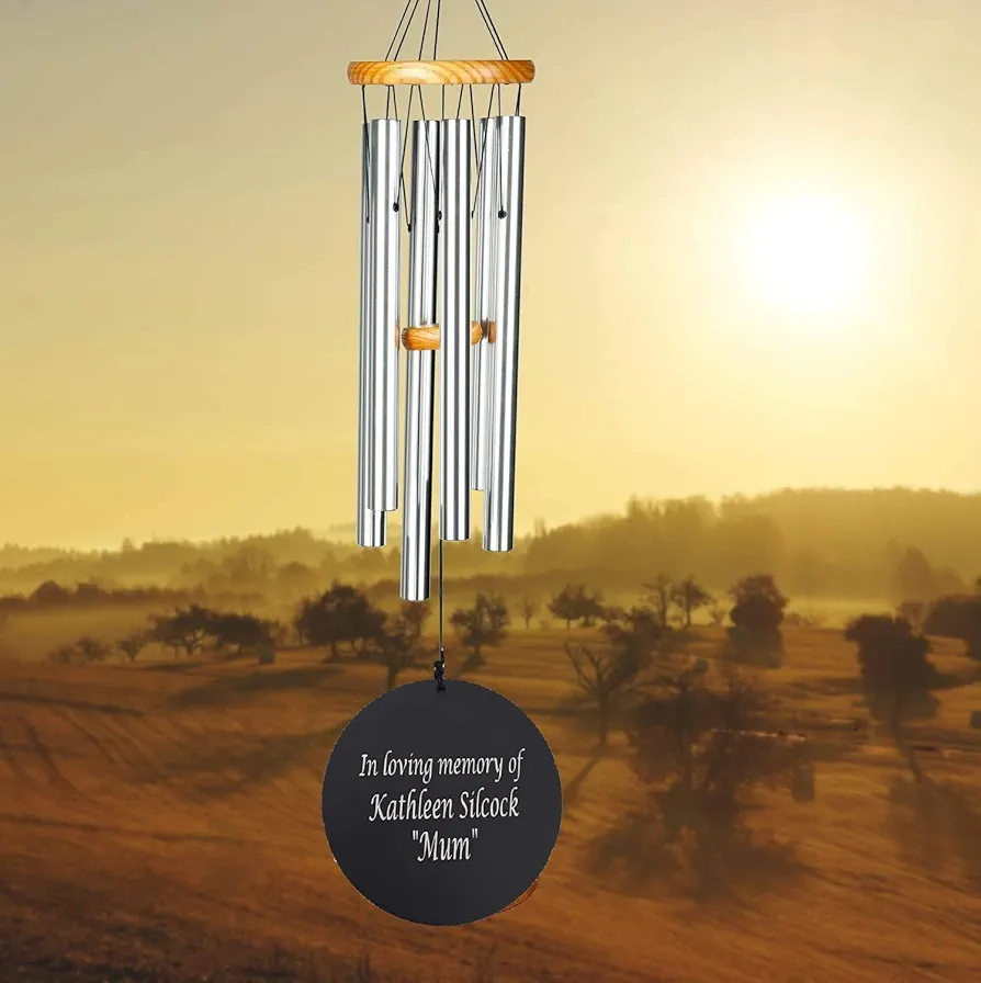 Wind Chime, Engraved Wind Chimes, Guaranteed Musically Tuned Chime, Sympathy Wind-Chime (35" Inch, Brown and Silver) - Image 2