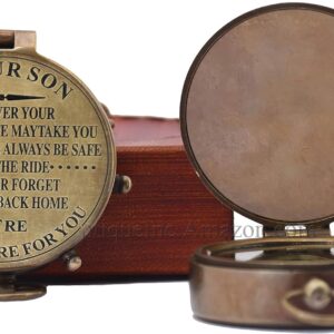 Son Gifts Brass Compass Christmas Unique Gift with Leather Case | Our Son Compass Hiking Navigation Gifts, Son Gift from mom and dad, Bithday Gifts, Graduation Gifts