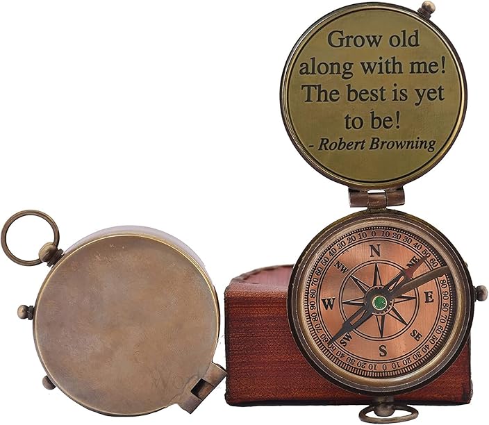 Personalized Inscription Antique Brass Compass Engraved with Leather Case Son Mom Children Gift Baptism Birthday Working Compass