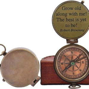 Personalized Inscription Antique Brass Compass Engraved with Leather Case Son Mom Children Gift Baptism Birthday Working Compass
