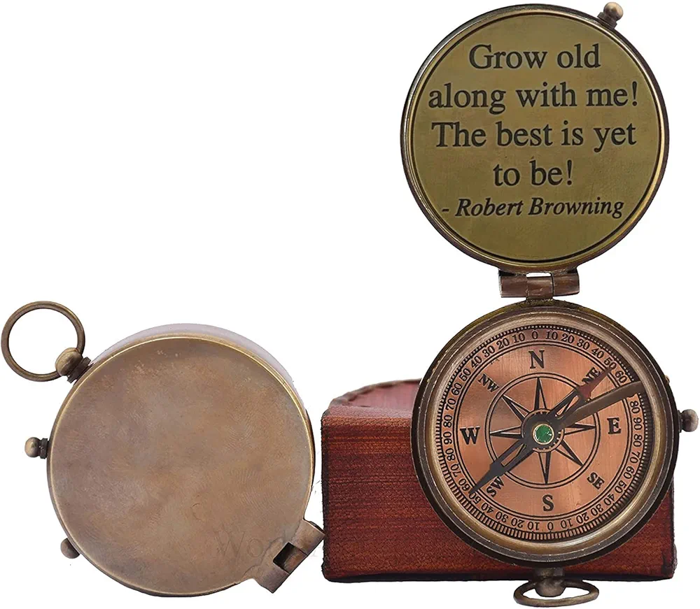 Personalized Inscription Antique Brass Compass Engraved with Leather Case Son Mom Children Gift Baptism Birthday Working Compass