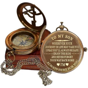 Son Gifts Mom and Dad, to My Son Compass Comes Grain Leather Case Brass Nautical - Personalized Sundial Compass, Birthday Gifts, Graduation Gifts