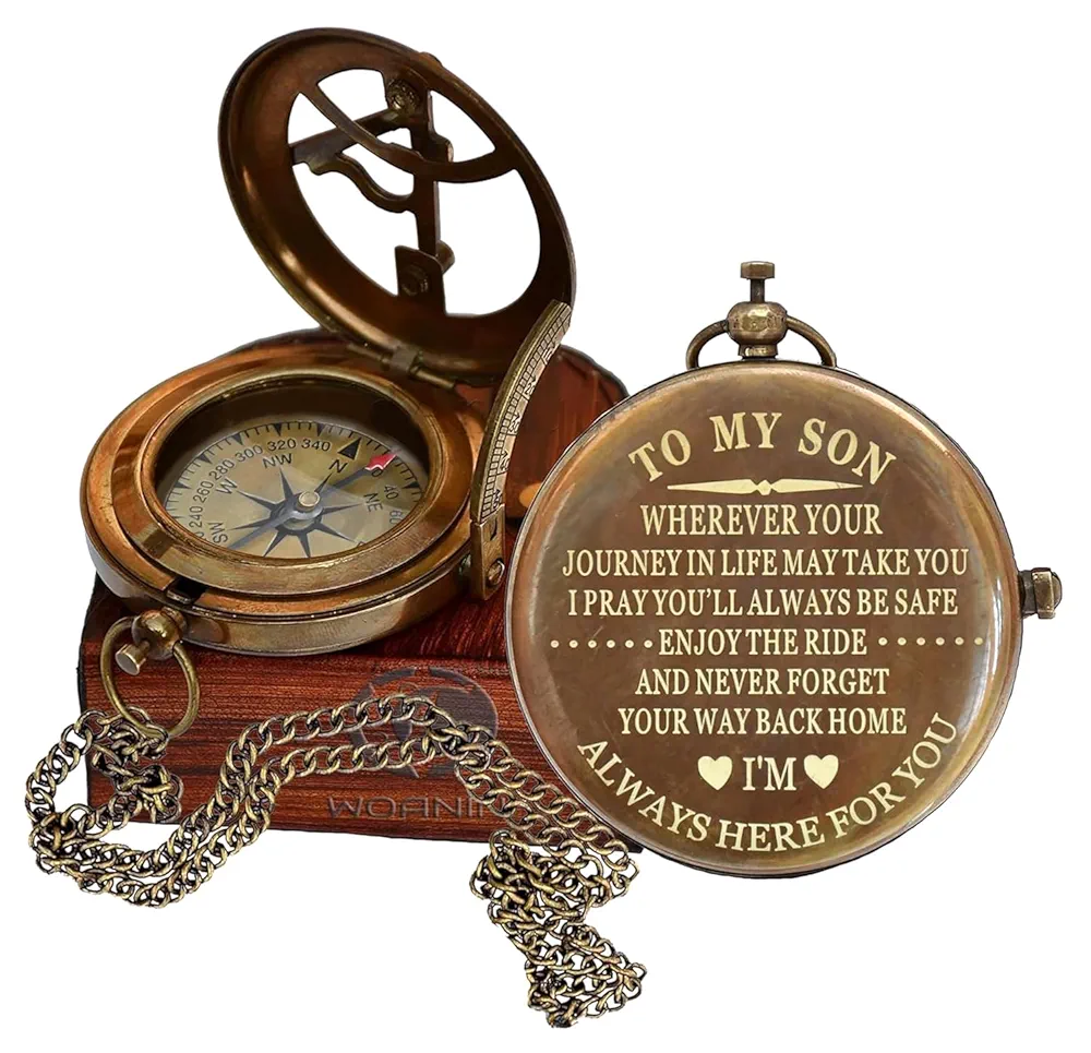 Son Gifts Mom and Dad, to My Son Compass Comes Grain Leather Case Brass Nautical - Personalized Sundial Compass, Birthday Gifts, Graduation Gifts