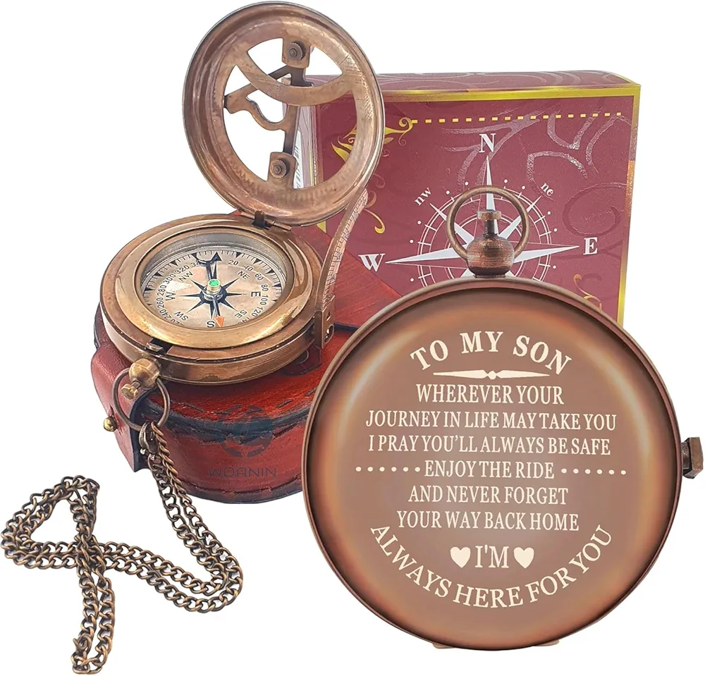 Son Gifts Mom and Dad, to My Son Compass Comes Grain Leather Case Brass Nautical - Personalized Sundial Compass, Birthday Gifts, Graduation Gifts - Image 5