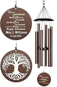 NETAEX Custom Retirement Wind Chime, Tree of Life, Persoalized Metal Wind Chimes, Custom Retirement Gifts for Men, Women, Teacher, Co-Worker, Colleague, Nanny, Boss, Veterans