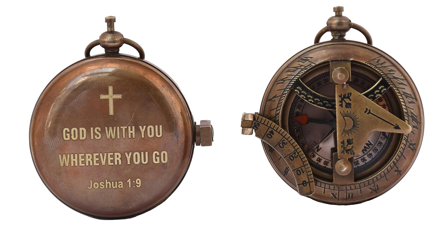 Engraved Sundial Compass - Vintage Personalized Compass- Antique Nautical Brass Compass for Men and Women, Gift for Birthday (Joshua 1:9) - Image 3