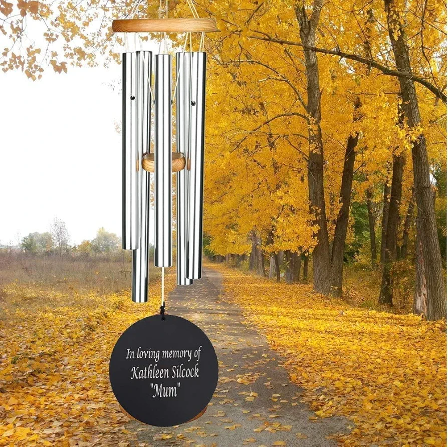 Wind Chime, Engraved Wind Chimes, Guaranteed Musically Tuned Chime, Sympathy Wind-Chime (35" Inch, Brown and Silver) - Image 4