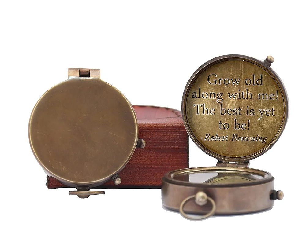 Personalized Inscription Antique Brass Compass Engraved with Leather Case Son Mom Children Gift Baptism Birthday Working Compass - Image 2