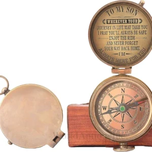 Engraved Brass Compass Gift to My Son - Antique Finish, Needle Lift Mechanism, 2 Inch