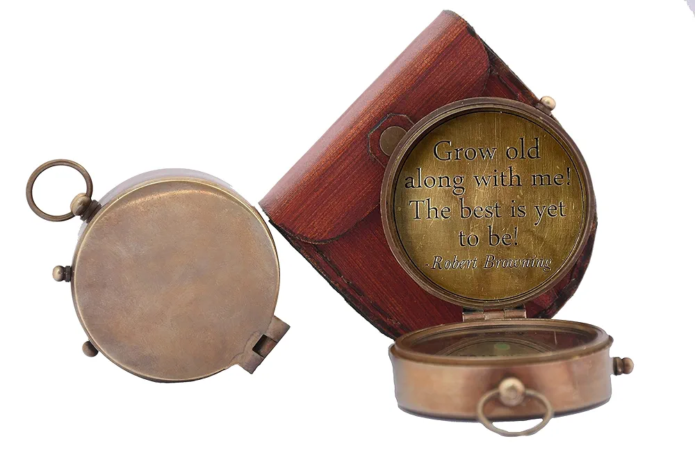 Personalized Inscription Antique Brass Compass Engraved with Leather Case Son Mom Children Gift Baptism Birthday Working Compass - Image 3