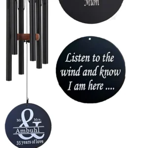 Wind Chime, Engraved Wind Chimes, Guaranteed Musically Tuned Chime, Sympathy Wind-Chime (45" Inch, Brown & Black)