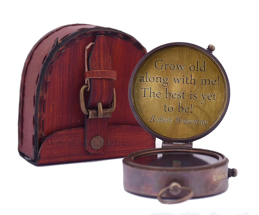 Personalized Inscription Antique Brass Compass Engraved with Leather Case Son Mom Children Gift Baptism Birthday Working Compass - Image 5