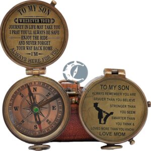 Personalized Son Gifts Compass with Leather Case Mom to Son Gifts – to My Son Love Mom – Mother to Son Gifts - Son Graduation Gifts, Son Birthday Gifts, Son Wedding Gifts