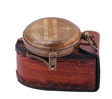 Engraved Sundial Compass - Vintage Personalized Compass- Antique Nautical Brass Compass for Men and Women, Gift for Birthday (Joshua 1:9) - Image 4