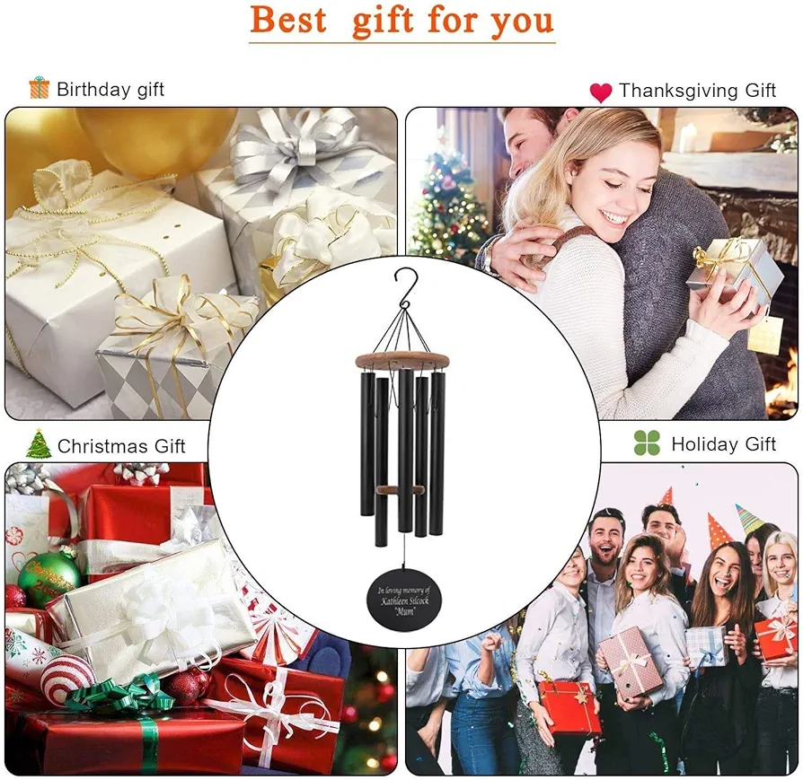 Wind Chime, Engraved Wind Chimes, Guaranteed Musically Tuned Chime, Sympathy Wind-Chime (35" Inch, Brown and Silver) - Image 5