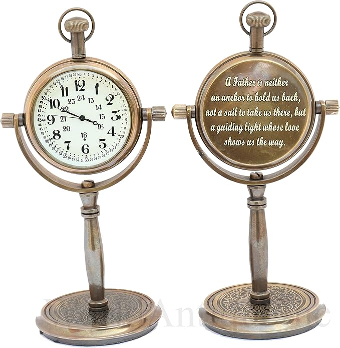 Engraved Dad Gifts Antique Desk Clock - Personalized Office Table Clock - Meaningful Gift for Dad - A for Father's Day