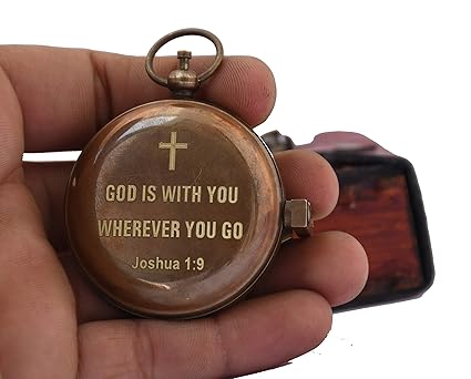 Engraved Sundial Compass - Vintage Personalized Compass- Antique Nautical Brass Compass for Men and Women, Gift for Birthday (Joshua 1:9) - Image 5