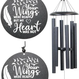 Memorial Wind Chimes for Loss of Loved One Rememberance Gifts for Loss of Dad Mom Wife Husband Daughter Large Angel Windchimes Garden Patio Home Décor (Black #3 Wings)