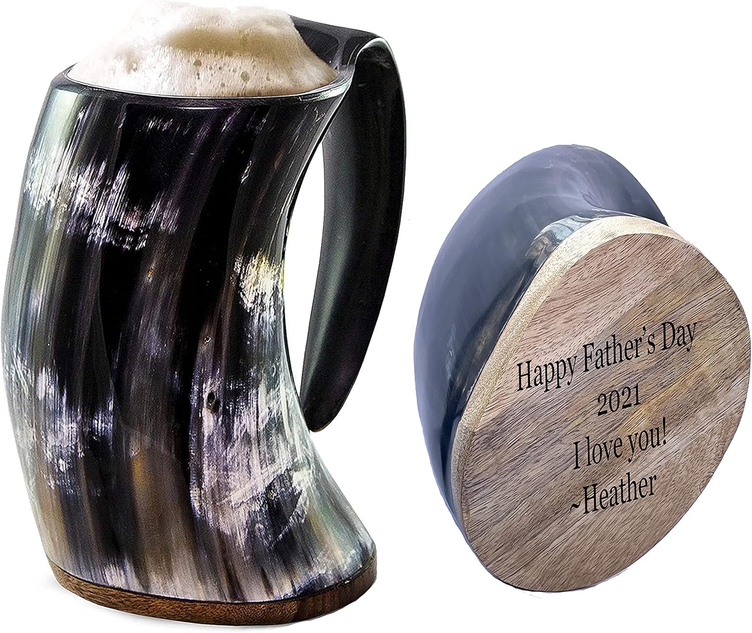 Engraved Original Viking Drinking Horn Cup Personalized Authentic Viking Drinking Horn Large Tankard for Beer Mead Medieval Inspired Stein Mug Food Safe Vessel with Handle (25 Oz XL Size)