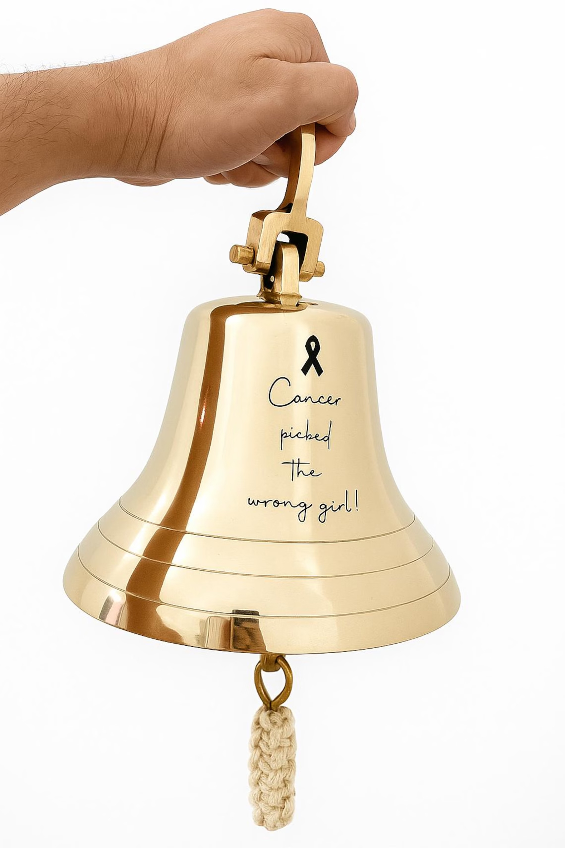 Personalized Brass Bell | Conqueror of Cancer | Cancer Survivor Gift | Inspirational Gift for Cancer Warriors | Hope and Strength Keepsake 3INCH